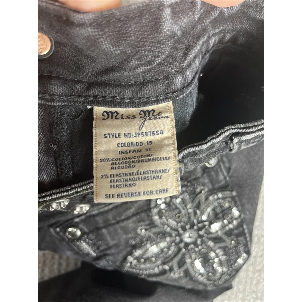 Miss Me Jeans Womens 28x30 Black Signature Skinny Embellished Pockets Bling - Picture 4 of 13